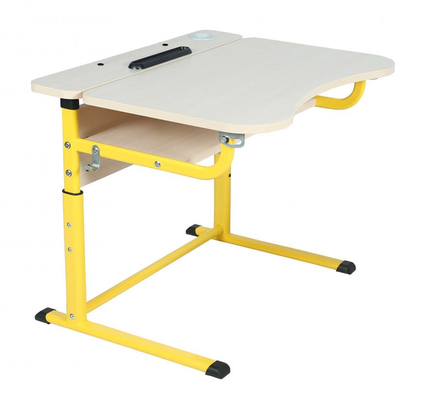 Учнівський 1-місний стіл з полицею, на ростові групи №3-5, з регулюванням кута нахилу стільниці, металева плоскоовальна труба, АЛМАНТ, 700х590х580-700 мм.